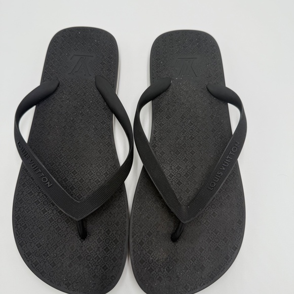 Louis Vuitton Black Monogram Embossed Flip Flops / Sandals (Size 9 - Picture 2 of 4